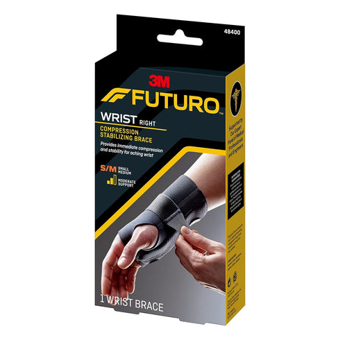FUTURO Compression Stabilizing Wrist Brace, Right Hand, Small/Medium Size, Provides Support to Injured Wrists, Easy-to-Use Design, Three Straps Pr...