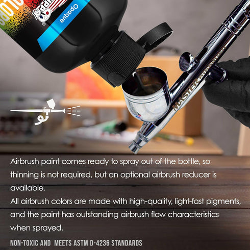 U.S. Art Supply Low Luster Satin Black Airbrush Paint, 8 oz - Premium Ready to Spray Water-Based Acrylic Paint - Artist Canvas, Metal, Leather Sho...