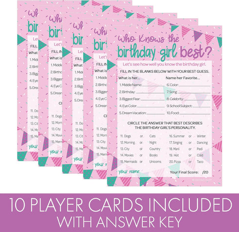DISTINCTIVS Who Knows The Birthday Girl Best 5x7 Cards, 10 Count - Sleepover Games, How Well Do You Know The Birthday Girl...