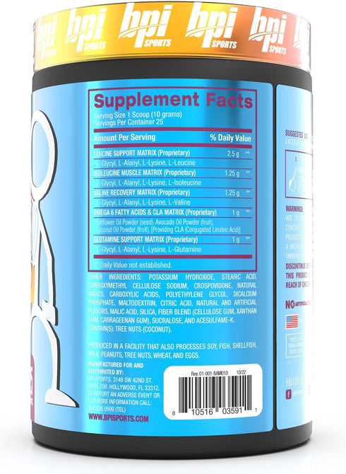 BPI Sports BCAA Powder - Best Aminos, Post Workout Recovery Drink with Glutamine, Branched Chain BCAAs Amino Acids, Hydration & Recovery, 25 Servi...