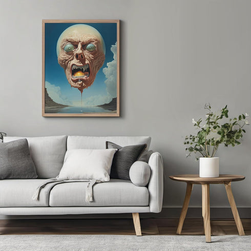 Posterizer 1 pcs-surreal flying scary alien head-Abstract & Modern Art-Fantasy & Fiction Art-Gift for Art Lovers-Decor for Home & Office- UNFRAMED...