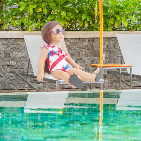 18 Inch Doll Summer Outfits Set, Vibrant Doll Swimming Playset for American doll Girls, includes Doll Bikini Swimsuits, Heart-shaped Sunglasses, G...