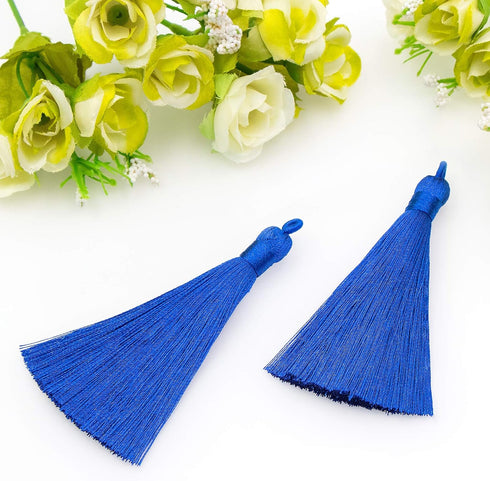 VAPKER 20pcs Blue Tassel Mini Silk Tassels for Craft Jewelry Making Woman, Handmade Soft Ice Silky Tassels with Loops for DIY Projects, Bookmarks(...