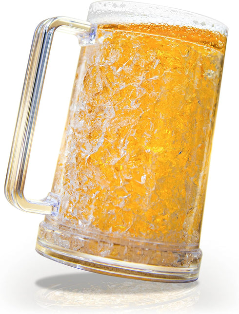Double Walled Beer Mug For Freezer, Clear Plastic Beer Mug Frozen Cup 16 oz with Handle...