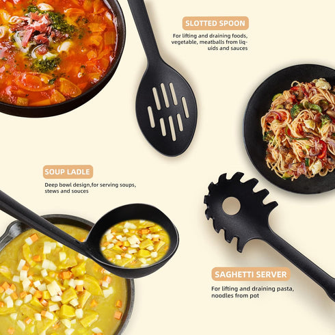 Kitchen Utensils Set, 7PCS Cooking Utensils Set 410F° Heat Resistant & Non-stick Food Nylon Kitchen Gadgets Accessories For Cookware, BPA Free Kit...