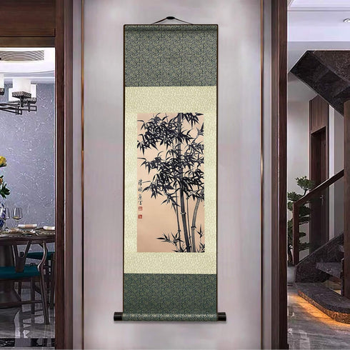 AtfArt Asian Wall Decor Beautiful Silk Scroll Painting Bamboo Leaf Plant - Ancient Bamboo Oriental Decor Chinese Art Wall Scroll Wall Hanging Pain...