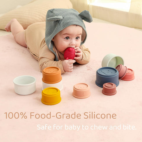 Stacking Cups Toy for Baby Age 6 Months+, Educational Silicone Stacking Toy for Toddler, Colorful Learning & Bath Toy, Soft Teething Toy, Easter B...