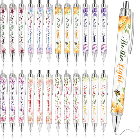 Christian Bible Ballpoint Pens: 24 pcs Inspirational Religious Quotes Notebook Flower Supplies for Teacher Nurse Women as Gift School Office Pen S...
