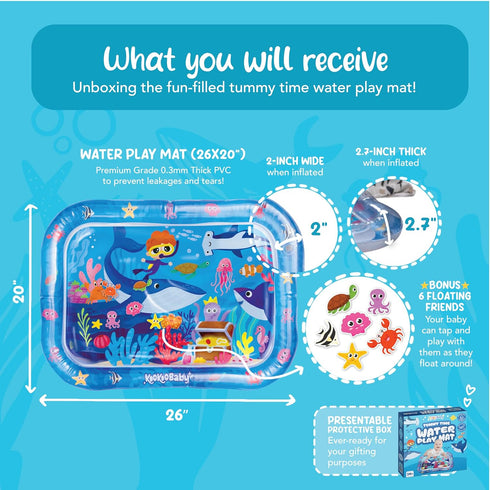 Water Tummy Time Mat for Baby - 26"x20" Large Premium Tummy Time Toys for Baby Boy or Baby Girl, Infant Water Mat for Above 3 Month, Water Play Ma...