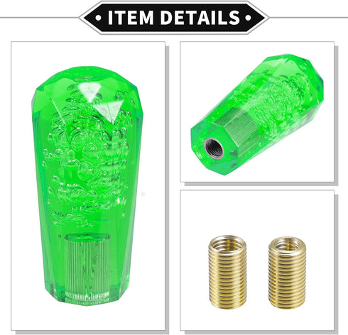 Gear Shifter Knob Kit, 10cm Faux Crystal Stick Shifter Lever Knob Universal for Automatic and Manual Vehicles Durable Acrylic Green with 2 Adapter...