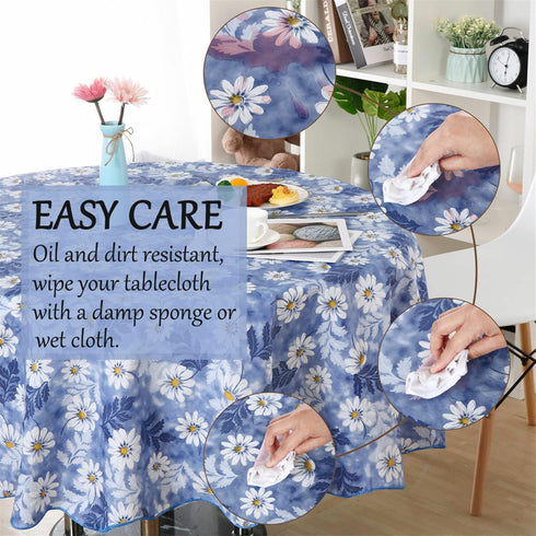 uxcell Seamless Waterproof Vinyl Round Tablecloth 60" Dia for Wedding/Restaurant/Parties Tablecloth Decoration Blue Flower Pattern Floral Printed...