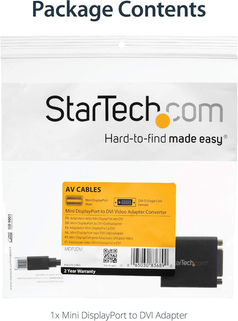 StarTech.com Mini DisplayPort to DVI Adapter - Mini DP to DVI-D Converter - 1080p Video - VESA Certified - mDP or Thunderbolt 1/2 Mac/PC to DVI Mo...