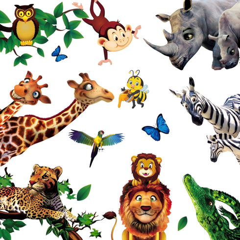 Amaonm Creative Giant Removable Cartoon Zoo Wild Jungle Animals 3D DIY Lion Giraffe Elephant Tree Wall Decals Nursery Decor for Kids Bedroom Livin...