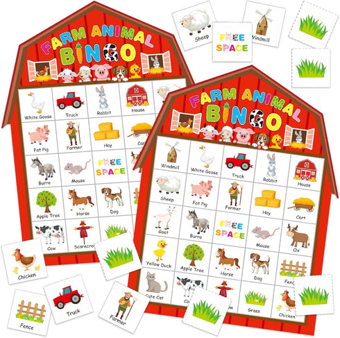 Liliful 35 Pcs Farm Party Bingo Game Farm Animals Game 24 Players Barnyard Birthday Bingo Cards Farm Barn Games for Kids Adults Family School Clas...