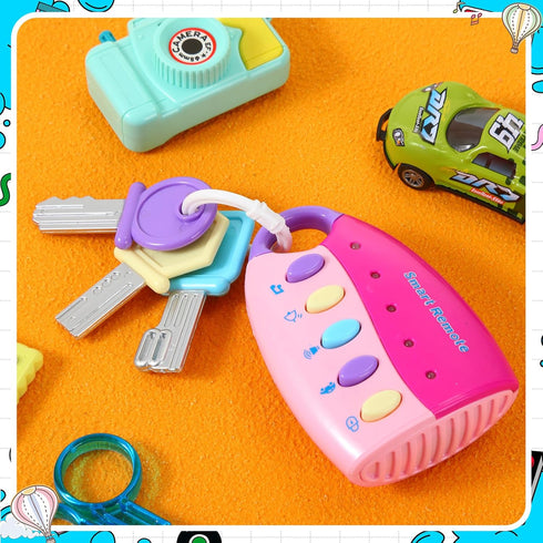 Skylety Musical Smart Remote Key Toy Fake Car Toy Keys with Sound and Lights Fun and Educational Key Toys for Travel Play (Pink)...