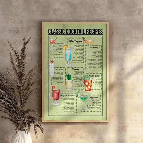 VLPGifts Classic Cocktail Recipes Posters - Set Of 3 Posters - Wall Decor Poster - Beverage Decor Poster - Bar Decorations Poster, 11”x17”, White...