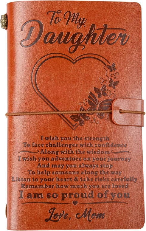 KAAYEE To My Daughter Leather Journal - 140 Page Keepsake Notebook Gift, Refillable Travel Journal Diary Sketch Book Writing Journal Graduation Ba...
