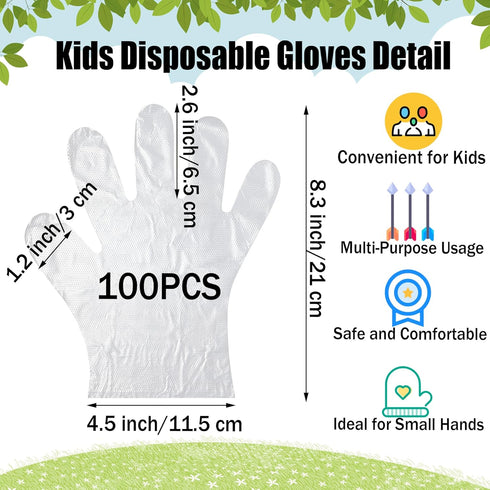 Kids Disposable Gloves - 100pcs Small Plastic Gloves PE Clear Durable Work Gloves for Cleaning Cooking Garden Craft, for 3-12 Years...