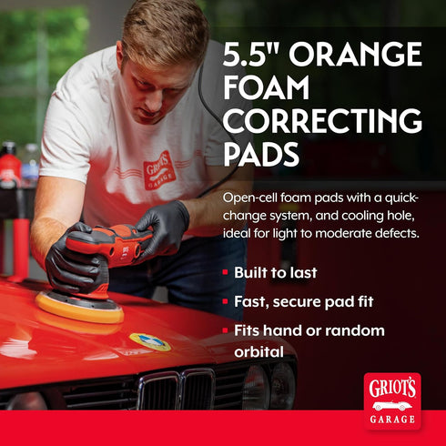 Griot's Garage Orange Foam Correcting Pads for Car Polishing and Detailing, Removes Light to Moderate Paint Defects, Durable, Machine-Washable, 10...
