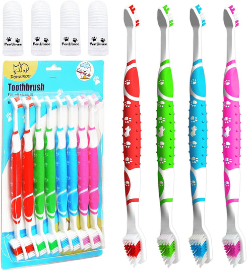 Dog Toothbrush pet Toothbrush Finger Toothbrush Small to Large Dogs,Cats with Soft Bristles Non Slip Dual Head Dog Toothbrush (8 Colors)...