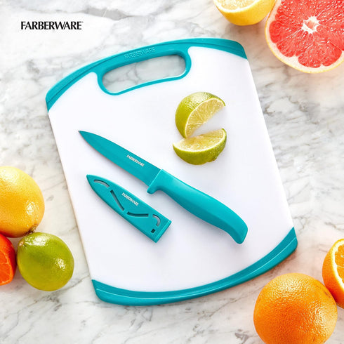 Farberware 2-Piece Paring Knife and Cutting Board Set, 3.5-Inch Paring Knife with Resin Coating and Custom-Fit Blade Cover and Non-Slip Plastic Ch...