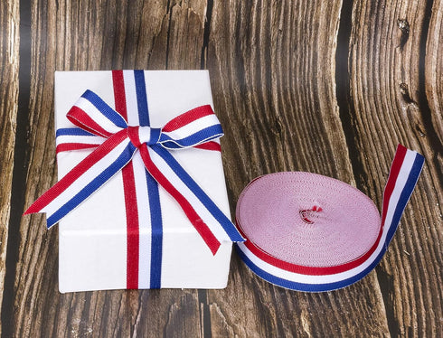ATRBB 24 Yards 1 Inch Red/White/Blue Stripe Grosgrain Ribbon Double Face Polyester Colorful Ribbon for Crafts DIY Gift Package Wrapping...