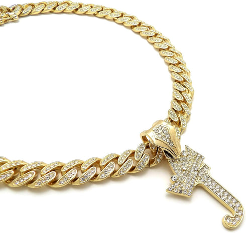 Hip Hop Alphabet Initial J Pendant & 12mm 18" Full Iced Box Lock Cuban Chain Necklace...