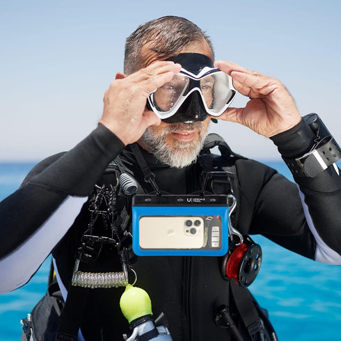 Horizontal Waterproof Phone Pouch – Blue/Black Underwater Phone Safety Case Compatible with iPhone Androids for Scuba Diving Underwater Photograph...