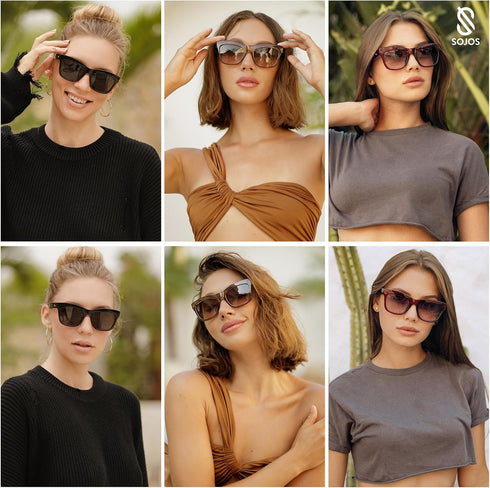 SOJOS Classic Cat Eye Polarized Sunglasses for Women Retro Trendy Bold Rectangular Sunnies SJ2254...