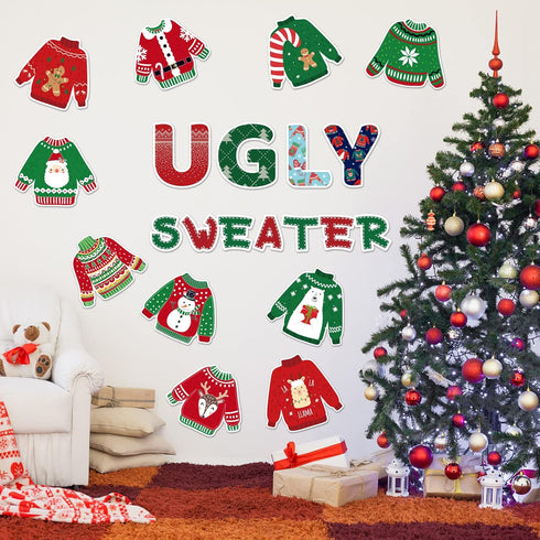 Christmas Cutouts Xmas Ugly Sweater Classroom Bulletin Board Decorations Merry Christmas Party Supplies for Toddler Kids Students Classroom Decors...