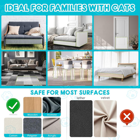 10 Pack Cat Scratch Furniture Protector 45 Pins, Self-Adhesive Cat Scratcher Tape Invisible, Single Side Anti Cat Scratch Deterrent for Sofa, Door...