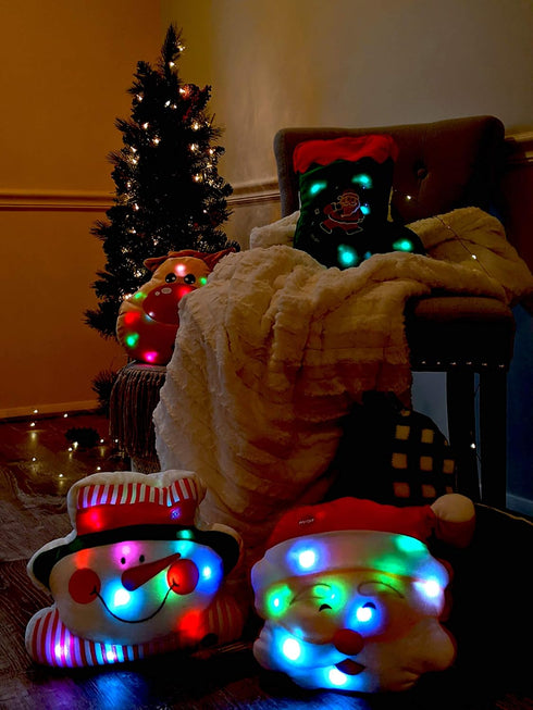Tache Squishy Light Up Glowing Christmas Santa Claus Microbead Throw Pillow LED Lights...
