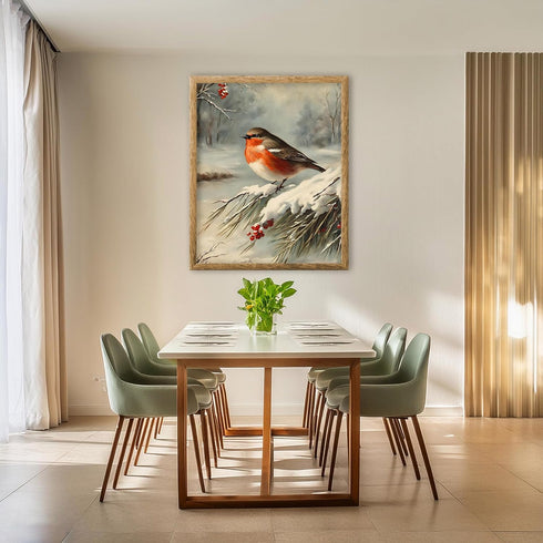 Posterizer 1 pcs-little bird in snowy winter scene-oil painting style -9-Art for Animal Lovers-Landscape & Nature Art-Decor for Home & Office- unf...