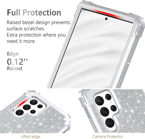 LONTECT for Galaxy S22 Ultra 5G Case Three-Layer Shockproof Heavy Duty Hybrid Sturdy High Impact Protective Cover Glitter Sparkly Bling Case for S...