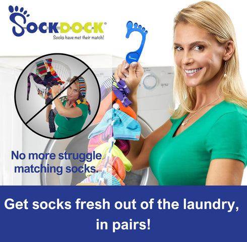 Sock Laundry Solution for Washing Drying & Storing Socks in Pairs, Clip & Hold Small & Long Socks in Washer Dryer & Closet, 2-Pack (Dark Blue)...