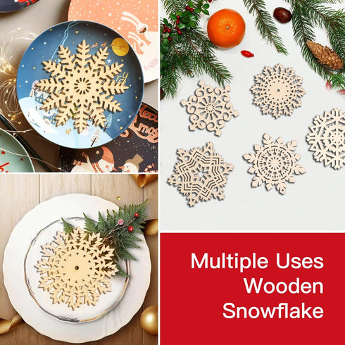 Sggvecsy Unfinished Wooden Snowflakes Ornaments, 36Pcs Christmas Tree Hanging Decoration Wood Cutouts DIY Craft Snowflake Shaped Embellishments Xm...