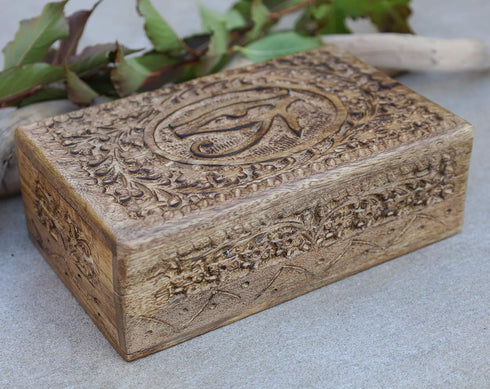 Egyptian Eye of Horus Hand Carved Jewelry Trinket Keepsake Wooden Storage Box (Large)...