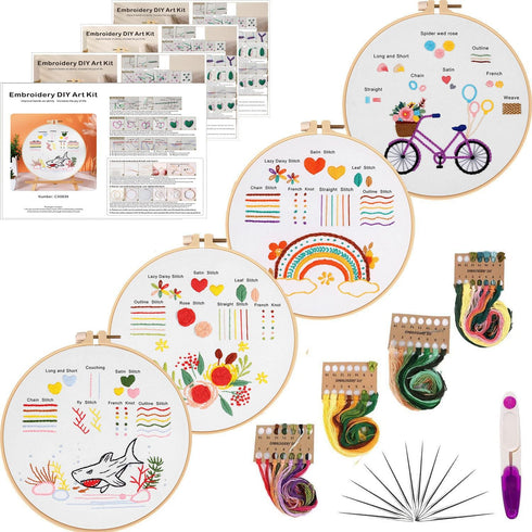 Tcbasrt 4 Set Embroidery Stitches Practice Kit, Beginner Embroidery Kit, Embroidery Kits for Adults, Embroidery Kit for Beginners with Embroidery ...