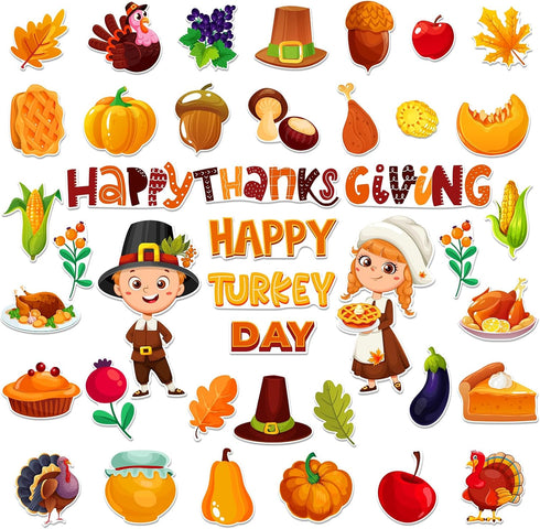 FLYAB 41PCS Thanksgiving Cutouts Classroom Decorations Fall Bulletin Board Decorations for Classroom Pumpkin Leaves Turkey Cutouts Fall Autumn Har...