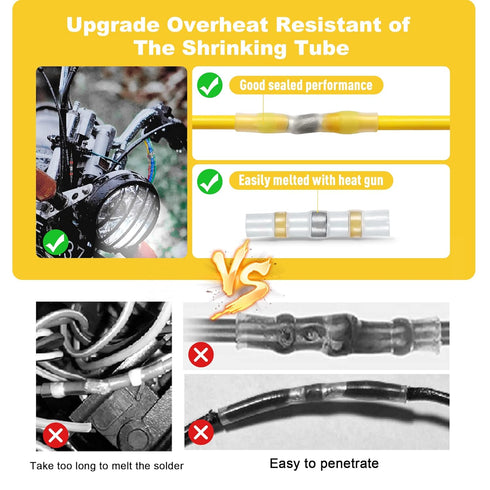 Kuject 50PCS Solder Seal Wire Connectors AWG 12-10, Yellow Solder Seal Heat Shrink Butt Connectors Terminals Solder Sleeve Waterproof Wire Splice ...