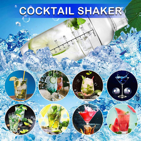 4 pcs Clear Cocktail Shaker Set 2 pcs Plastic bar Shaker with 2 pcs Plastic Cocktail Double Measuring Jigger...
