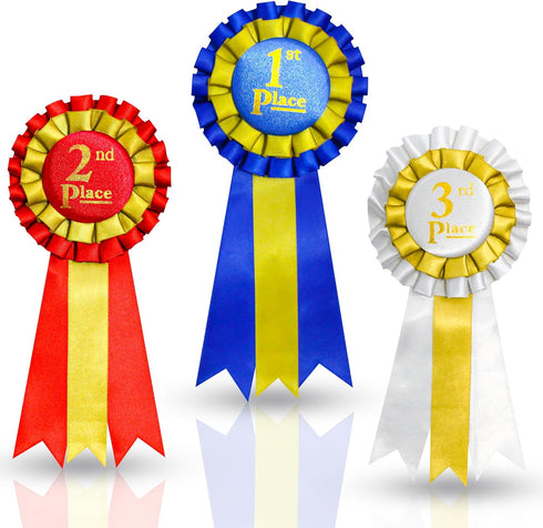 Premium Award Ribbons Blue,Red,White - 1st, 2nd, 3rd Place - 1 Set (3 Ribbons) - First Second Third Place Winner Ribbons...