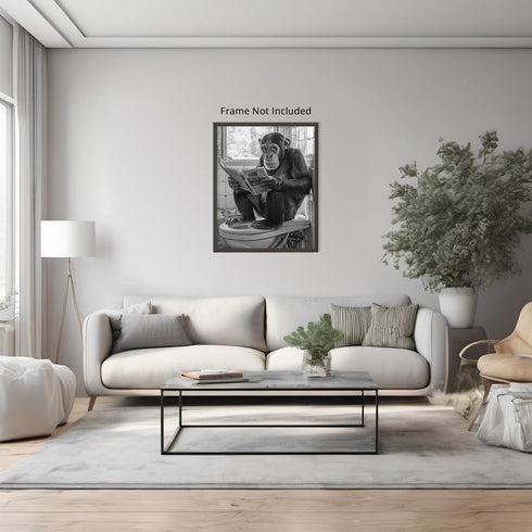 Posterizer 1 pcs-cute funny chimp reading newspaper on toilet-1-Bathroom Restroom Art-Art for Animal Lovers-Gift for Daughter, Son, Kids- unframed...