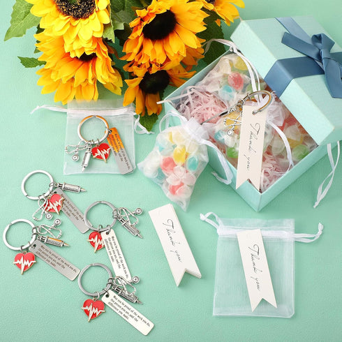 Sureio 72 Pcs Nurse Graduation Gift Include 24 Nurse Keychain Nursing Appreciation Gift with 24 Tassel Organza Bag and 24 Tag Thank You Gifts for ...