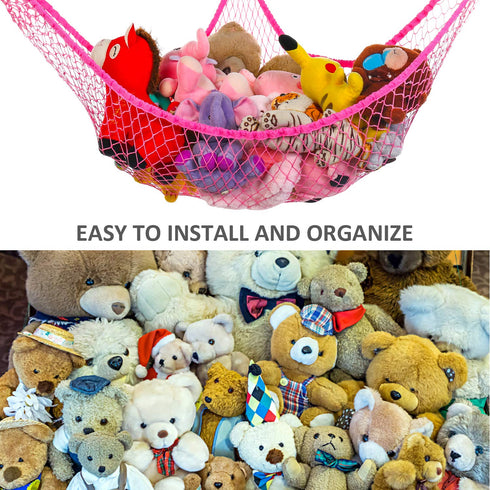 Toy Hammock, Stuffed Animals Hammock, Jumbo Toy Storage Net 83" Wall Sling Corner Extra Large Kids Children Mesh Toy Net Organizer (Pink, 83 Inch)...