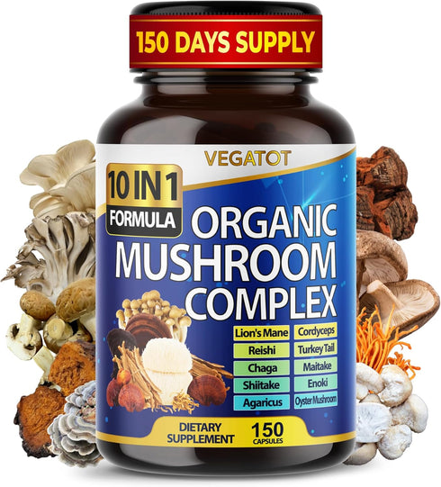 10 in 1 High Strength Mushroom Supplement 9,700MG - Lions Mane, Cordyceps, Reishi - Brain Supplements for Memory and Focus ** 5-Month Supply...