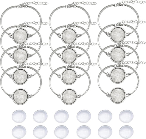 MIAO JIN 12 Pcs 20 mm Adjustable Round Cabochon Bezel Tray Blank Bangle Settings Kit for Crafting DIY Bracelets Making...