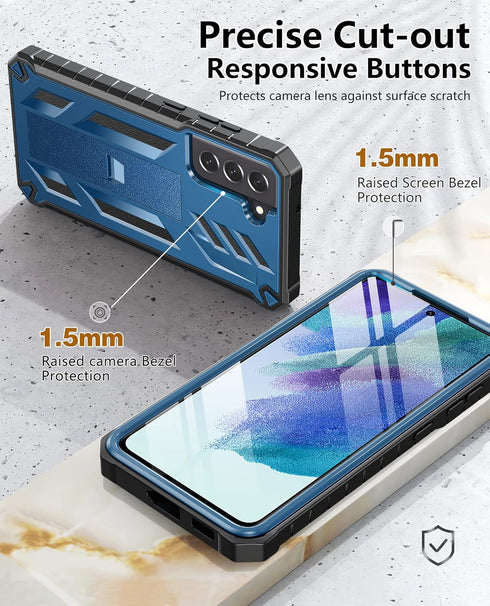 for Samsung Galaxy S21-FE Phone Case: Dual-Layer Military Grade Drop Proof Full Protection Cover with Kickstand | Durable Rugged Shockproof TPU Ma...