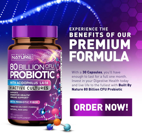 80 Billion CFU Probiotic - Daily Digestive Gut Health Supplement for Men & Women - Lactobacillus acidophilus, Bifidobacterium & Prebiotics - Non-G...