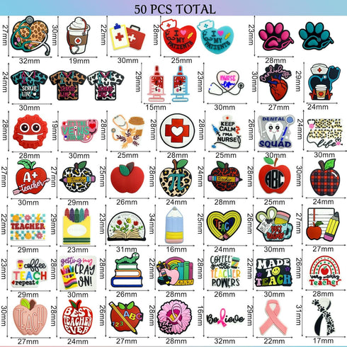 Silicone Focal Beads Teacher Nurse Focal Silicone Beads Bulk for Pens Silicone Focal Beads for Keychain Making Bracelet Necklace Handmade Crafts(T...